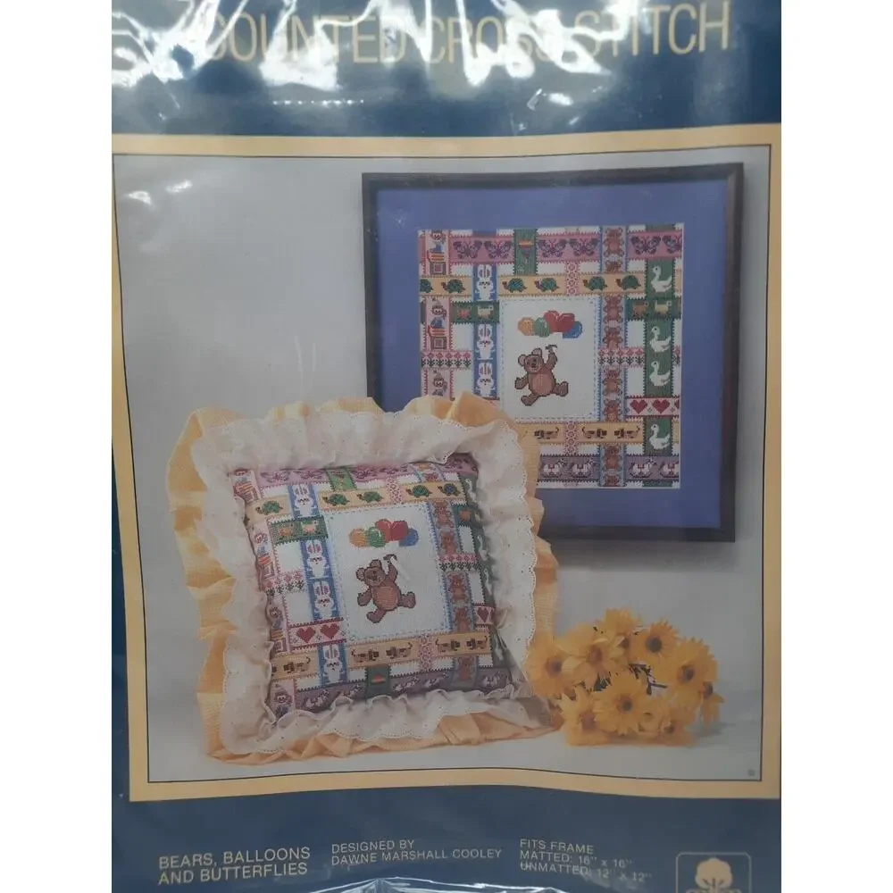 Vintage Sunset Counted Cross Stitch Kit Bears Balloons And Butterflies